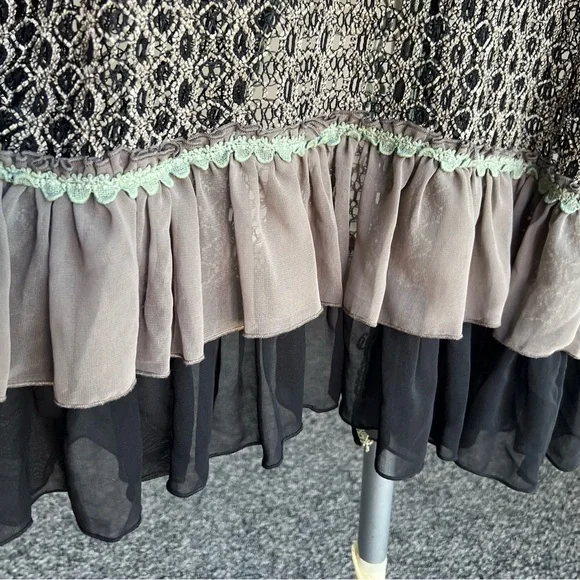 A'Reve Lace Knit Cardigan with Ruffle Hem in Black Gray Beige and Sage - Picture 6 of 8